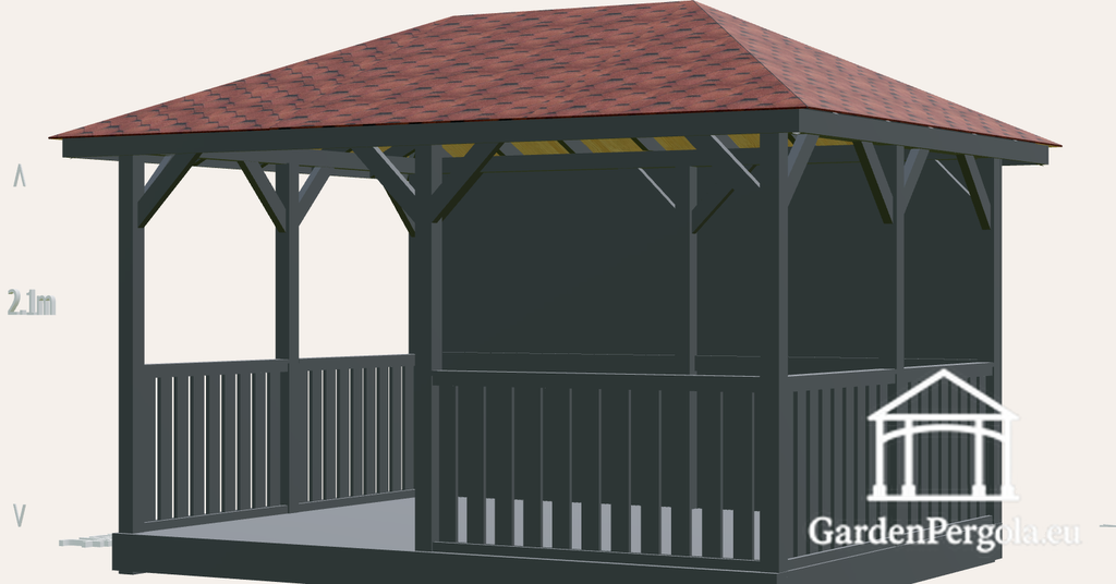 3x4m paviljon punase sindliga nelja kaldega katus