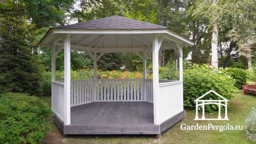 Kuuepoolne puidust aiamajake — hubane aiamajake põranda ja kaetud katusega - garden gazebo pergola