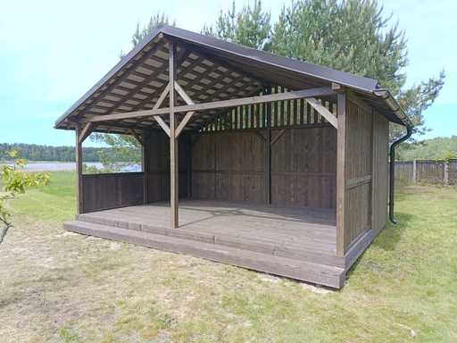 4x6 m puidust paviljon — avar aiamajake põranda ja kahekordse viilkatusega - garden gazebo pergola