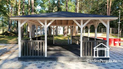 5x5 m puidust aiamaja — avar aiamaja põranda ja kahe avatud sissepääsuga - garden gazebo pergola