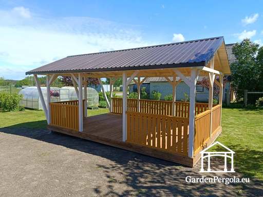 4x7 m eritellimusel valmistatud puidust aiamajake — avar aiamajake põranda ja kahekaldelise katusega - garden gazebo pergola