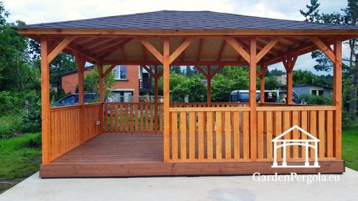 4x5 m Merevaigust Puitpaviljon — Ruumikas Aiapaviljon Põranda, Piirete ja Katusega - garden gazebo pergola