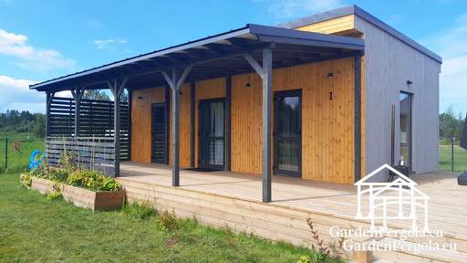 Looduslik puidust maja laiendus koos kaetud terrassiga - garden gazebo pergola