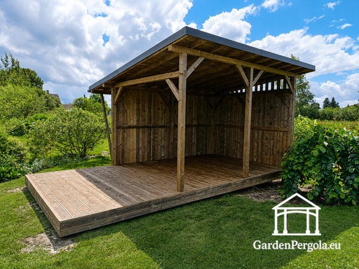 3x6 m looduslikust puidust aiamajake, kaetud 3x4 m katusega - garden gazebo pergola