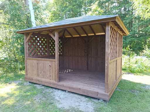 3x4 m Dark Brown Wooden Garden Gazebo