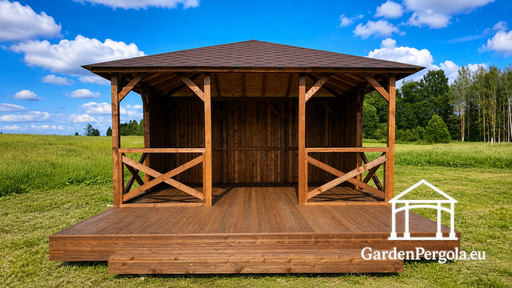 4x4,5 m puidust aiamajake 2x4,5 m avatud terrassiga - garden gazebo pergola