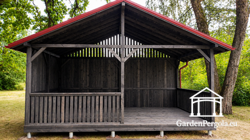 4x6 m Tumehall Puidust Aia Paviljon Metallkatusega - garden gazebo pergola
