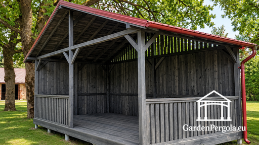4x6 m Tumehall Puidust Aia Paviljon Metallkatusega