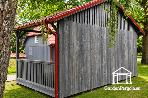 4x6 m Tumehall Puidust Aia Paviljon Metallkatusega