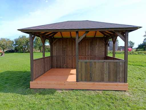 Lehtla sindelkatusega 3x4 m — tume puidust aiapaviljon põrandaga - garden gazebo pergola
