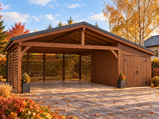 4,5 × 9 m puidust autovarjualune panipaiga ja kahekaldelise metallkatusega - garden gazebo pergola