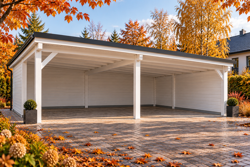 4,5 × 8 m puidust autovarjualune kahele autole ühekaldelise metallkatusega - garden gazebo pergola