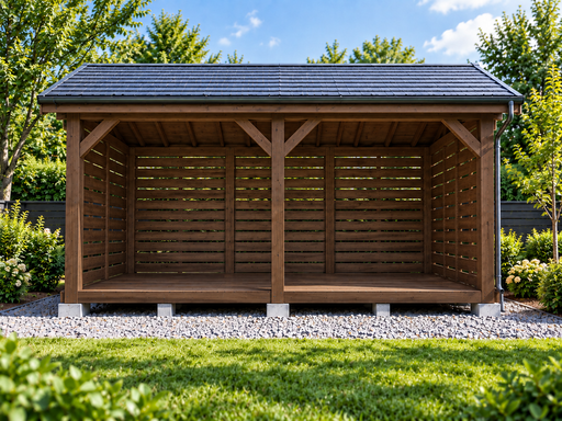 3 × 4,5 m avatud puidust küttepuude kuur viilkatusega - garden gazebo pergola