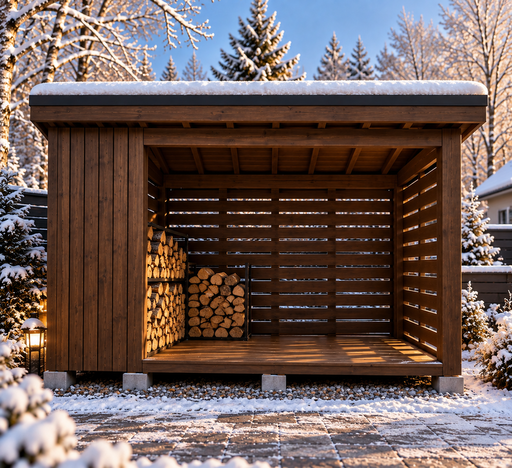 2 × 3 m puidust küttepuude kuur ühekaldelise katusega