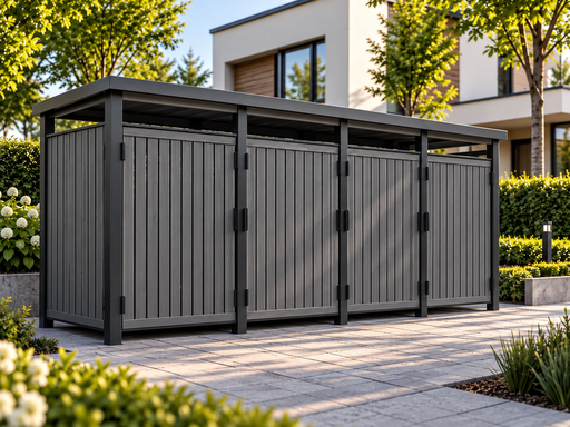 1,3 × 5 m puidust prügikastide varjualune ühekaldelise katuse ja ustega - garden gazebo pergola