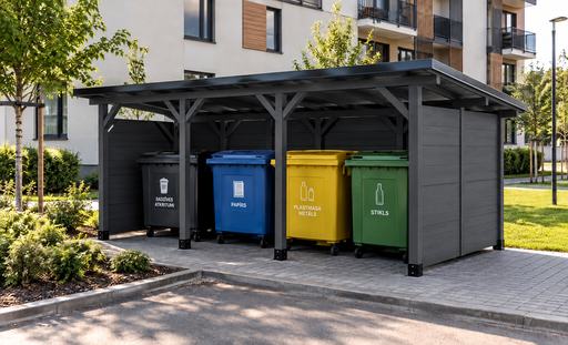 3 × 5 m puidust prügikastide varjualune kortermajadele