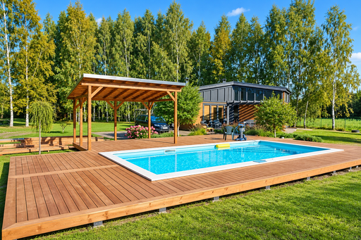 Ainulaadne 65 m² looduslikust puidust basseiniterrass integreeritud pergolaga - garden gazebo pergola