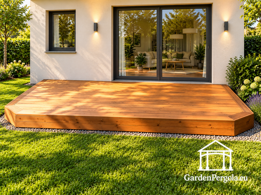 18 m² looduslikust puidust terrass ebakorrapäraste servadega