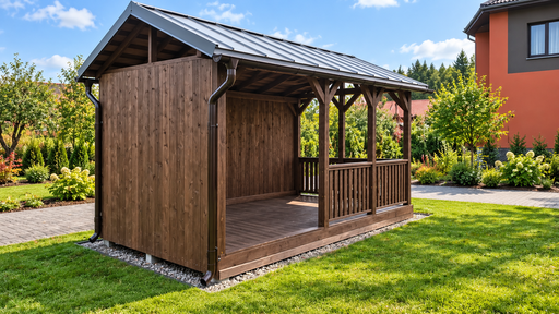 3x5 m pruun puidust aiamajake viilkatusega - garden gazebo pergola