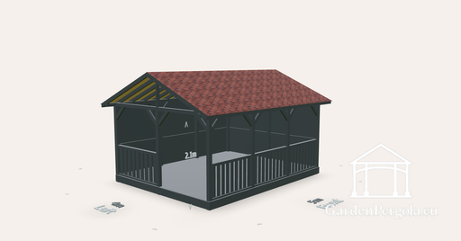 Paviljon 4x5m punase sindliga kahepoolse viilkatusega