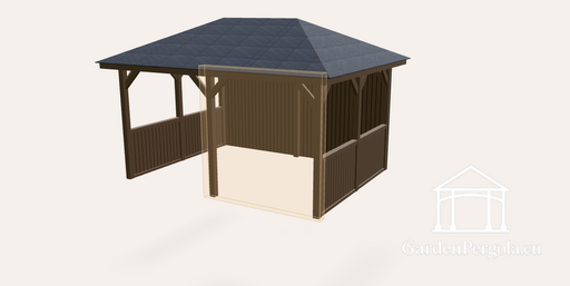 Gazebo 3x4m ilma põrandata ja rohelise sindliga nelja kaldkatusega